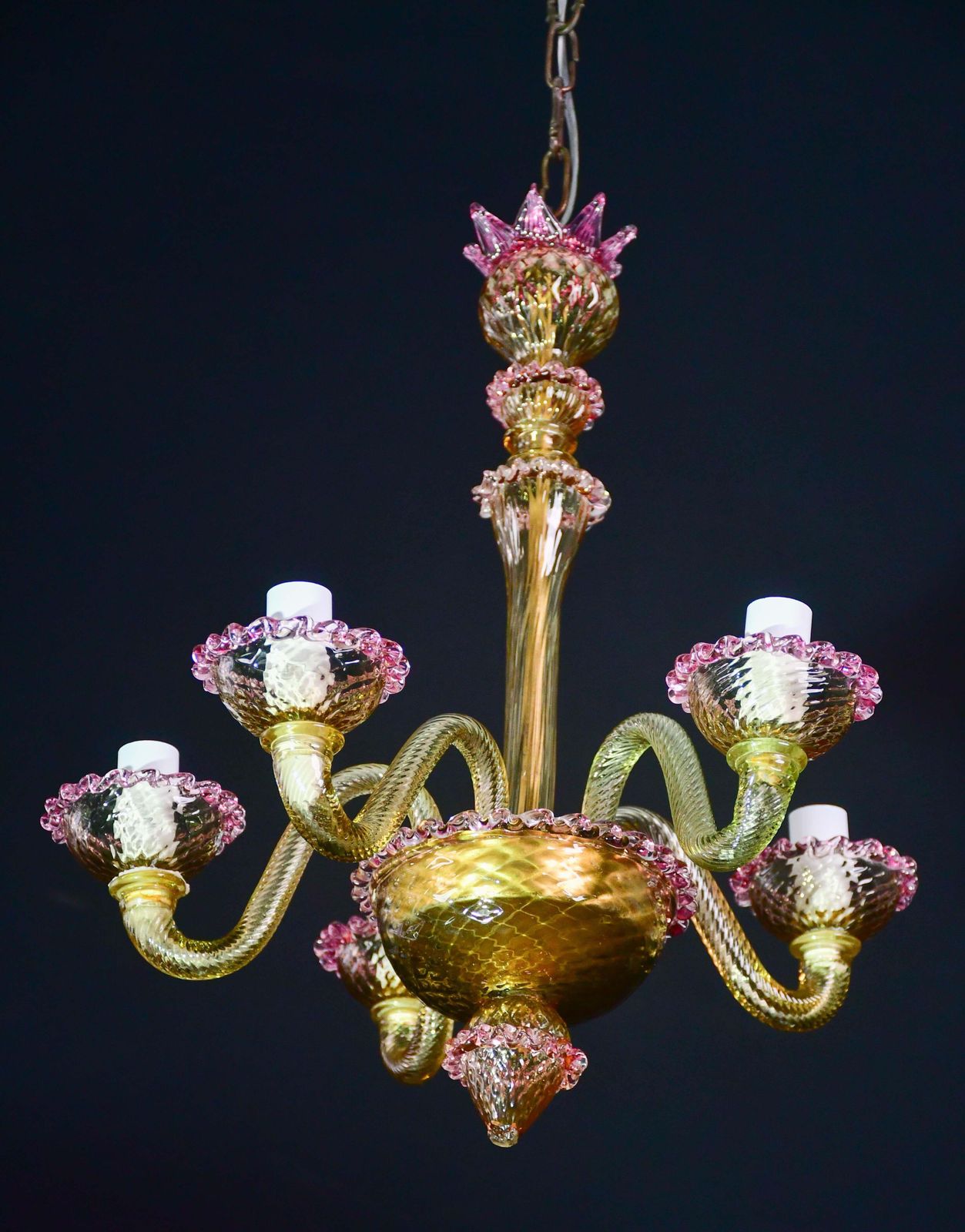 Pretty Venetian Chandelier, Pink And Gold Glass, 1950s photo furniture