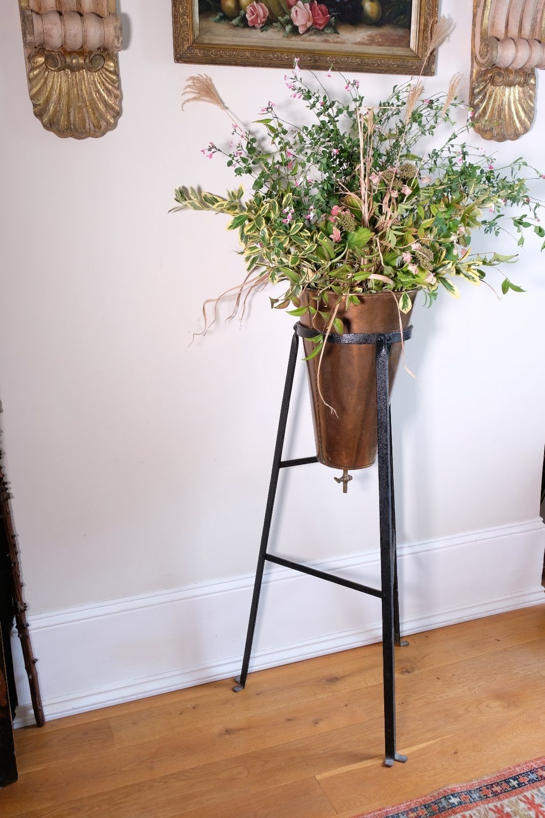 Large Copper Conical Planter On Cast Iron Stand Antique photo vinterior