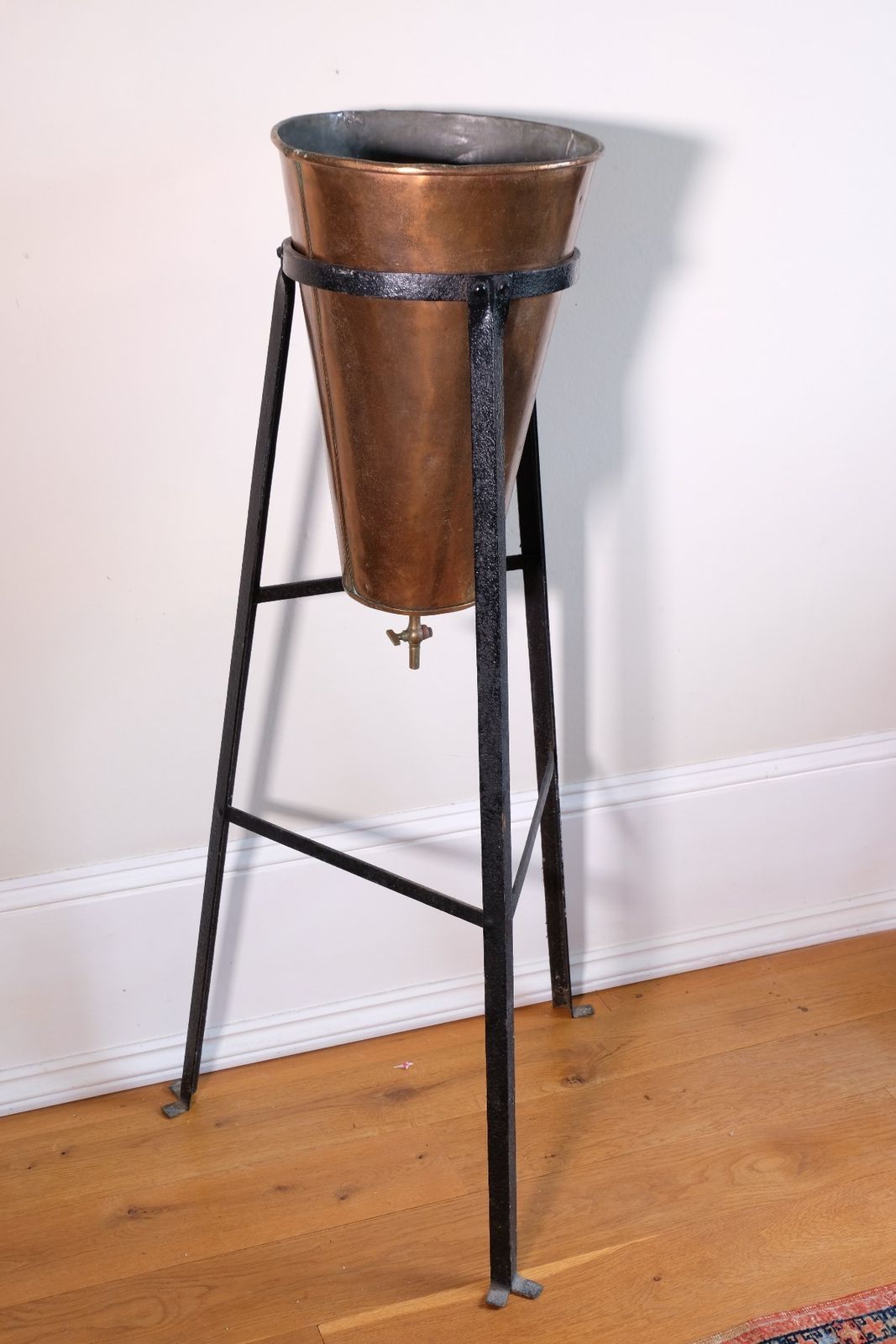 photo for sale Large Copper Conical Planter On Cast Iron Stand Antique