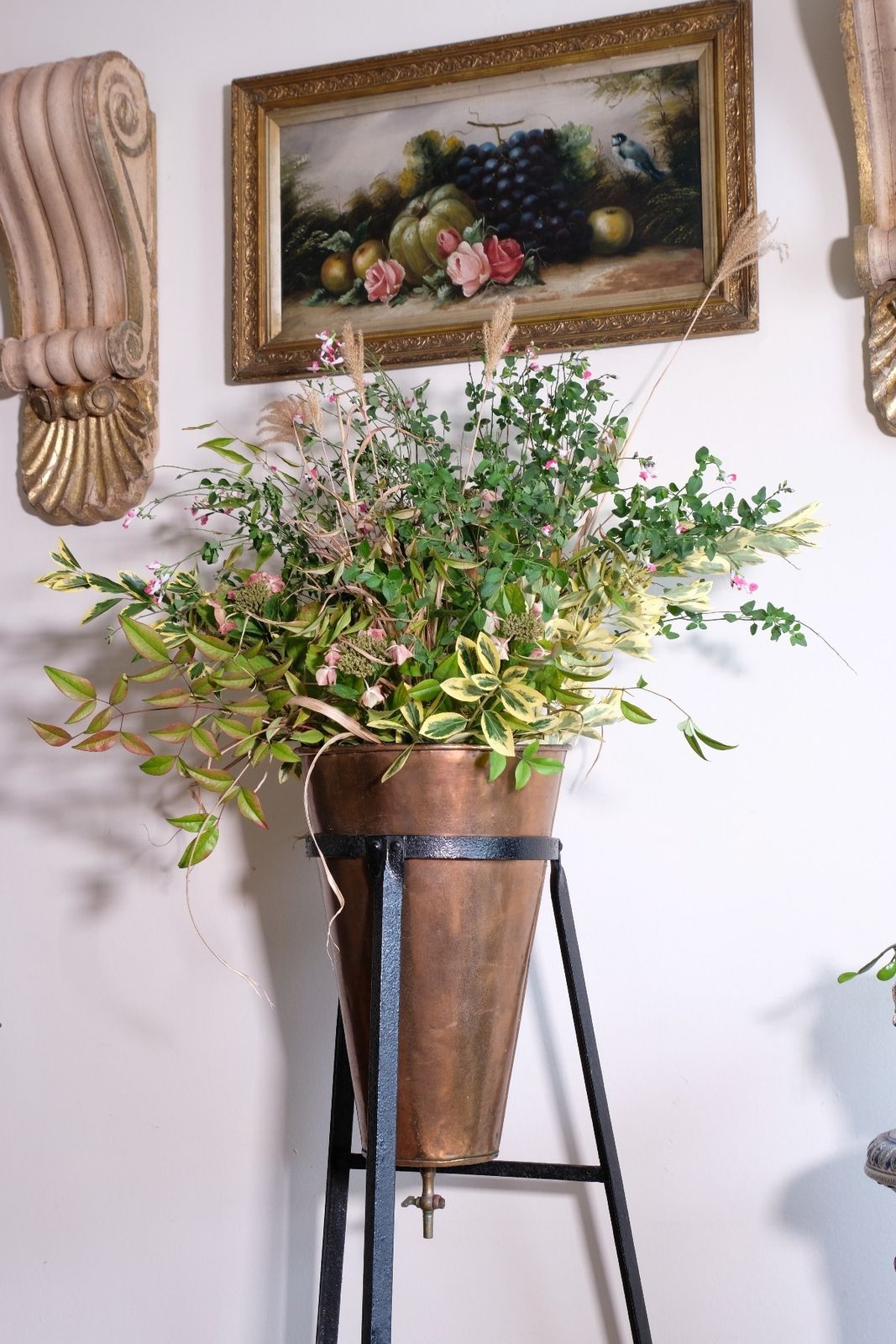 Home Decor Large Copper Conical Planter On Cast Iron Stand Antique photo