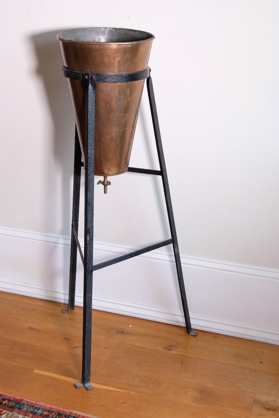Large Copper Conical Planter On Cast Iron Stand Antique