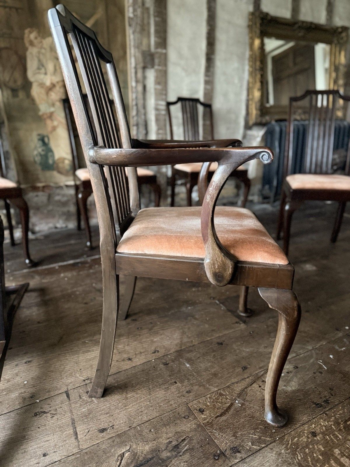 photo furniture High Quality Antique Dining Pink Velvet Drop In Seats Chairs Waring And Gillow