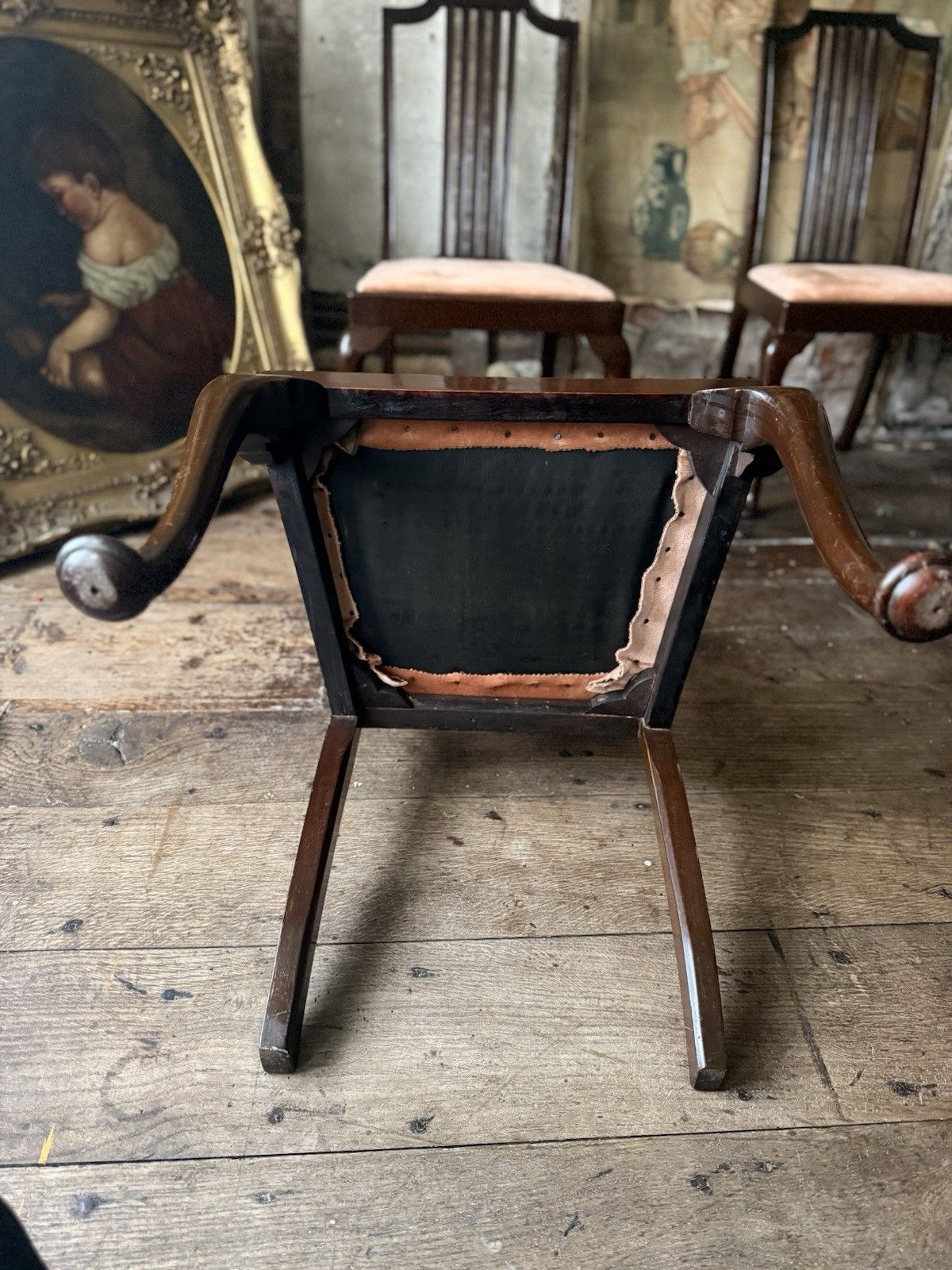 photo for sale High Quality Antique Dining Pink Velvet Drop In Seats Chairs Waring And Gillow