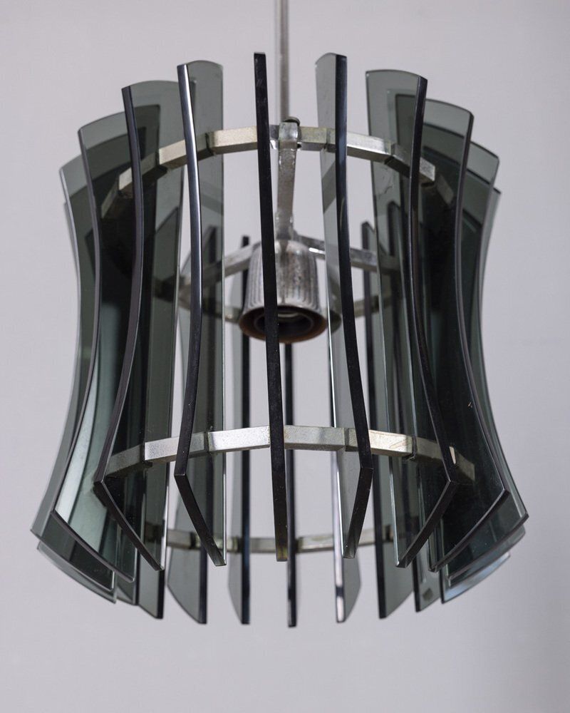 photo furniture Vintage Metal And Smoke Glass Pendant By Veca, 1960s