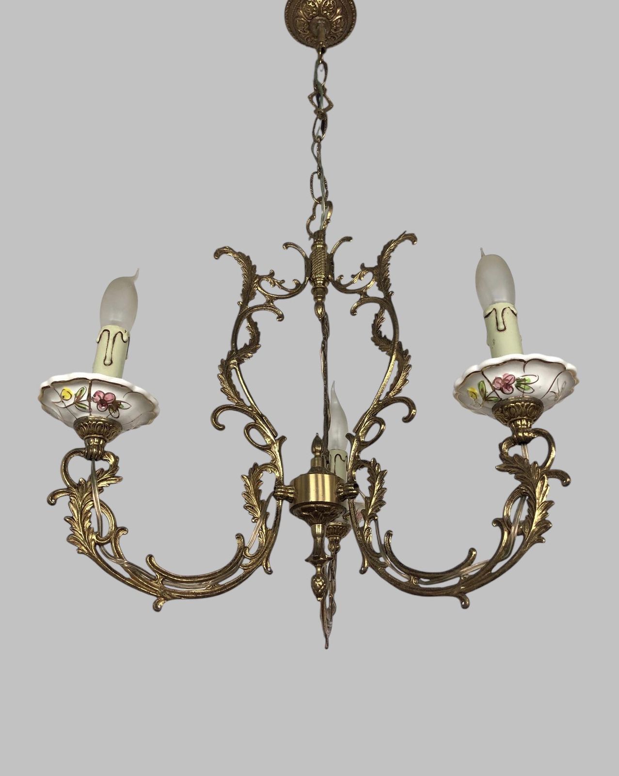 Gilt Bronze & Porcelain Chandelier With Matching Wall Lights photo buy