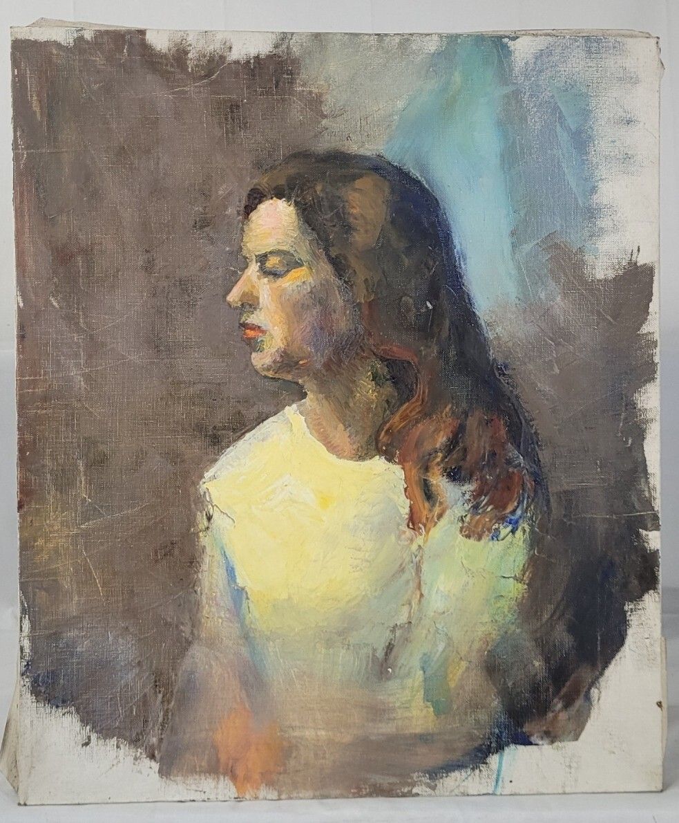 Antique Oil Painting Portrait Woman Impressionist 20th Century