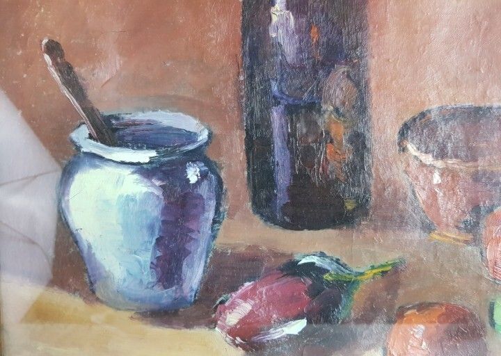 “Still Life With Vegetables,” Impressionist Oil On Canvas, Antique, Circa 1900–1930. photo for sale