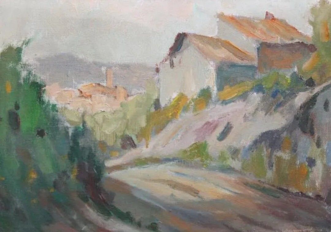20th Century Impressionist Oil Painting | Village / Town Landscape | Antique