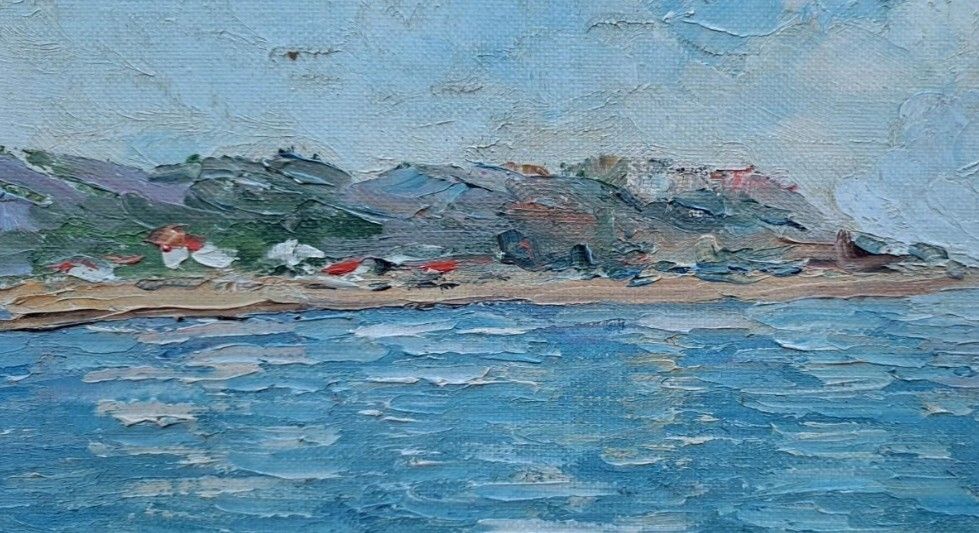 Fine 20th Century Impressionist Oil Painting – Seascape With Boats photo 1490.0