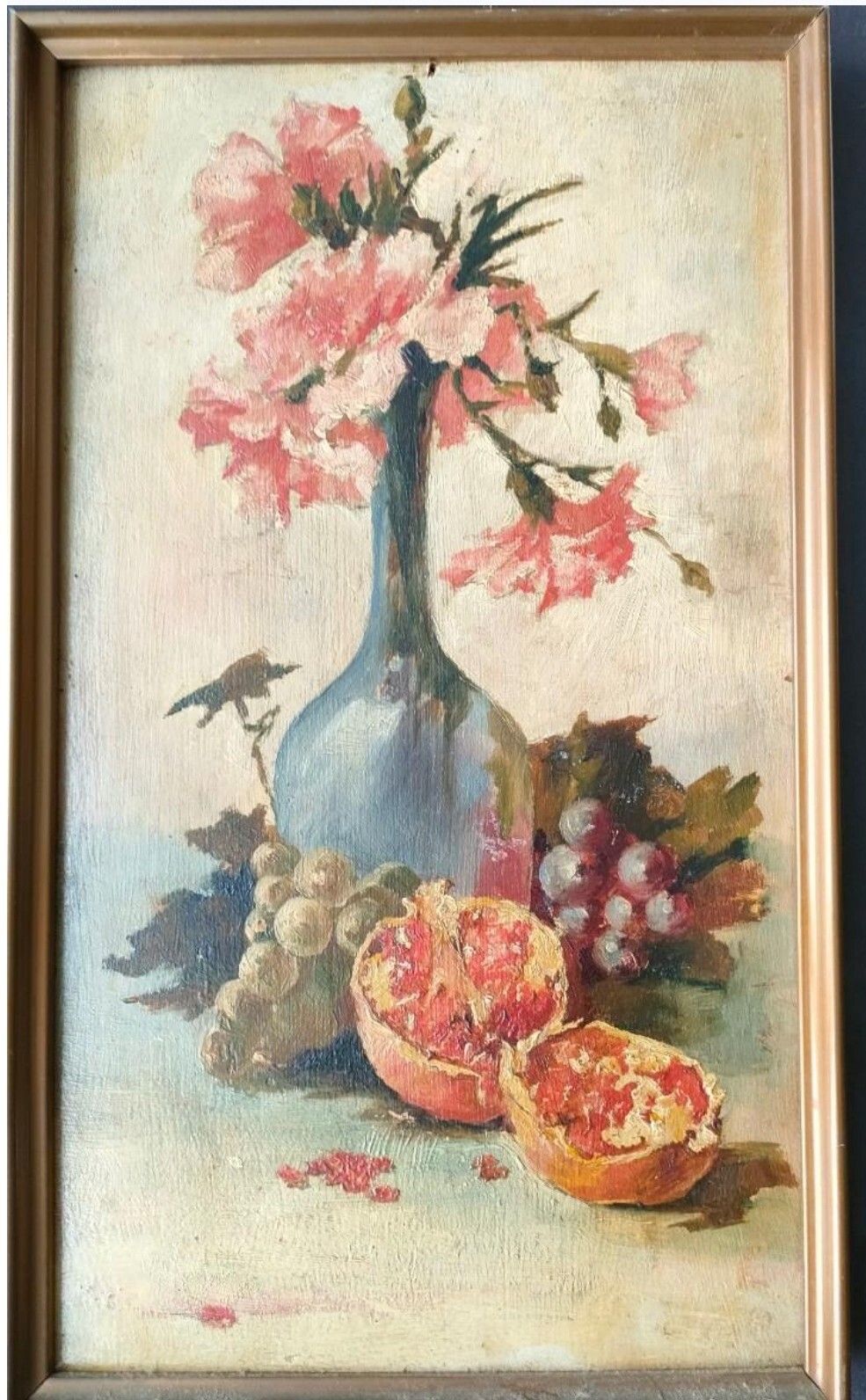 Elegant 20th Century Impressionist Still Life – Flowers And Fruit In Oil