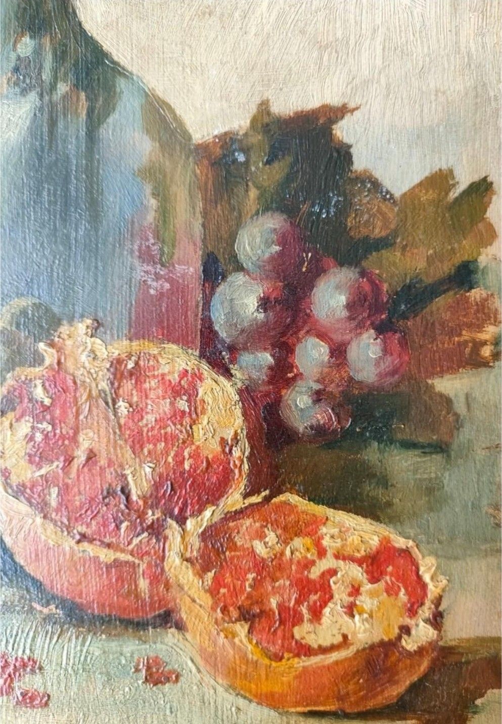 Elegant 20th Century Impressionist Still Life – Flowers And Fruit In Oil photo Art