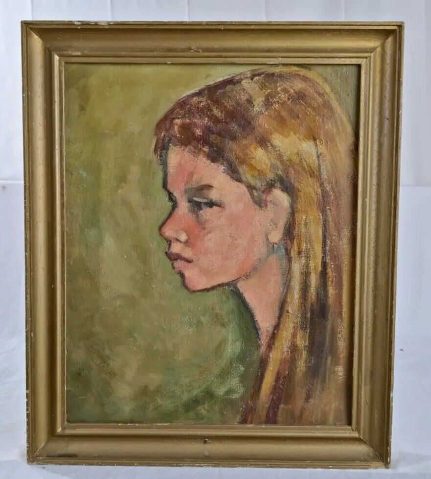 Antique Oil Painting Portrait Woman Impressionist 20th Century