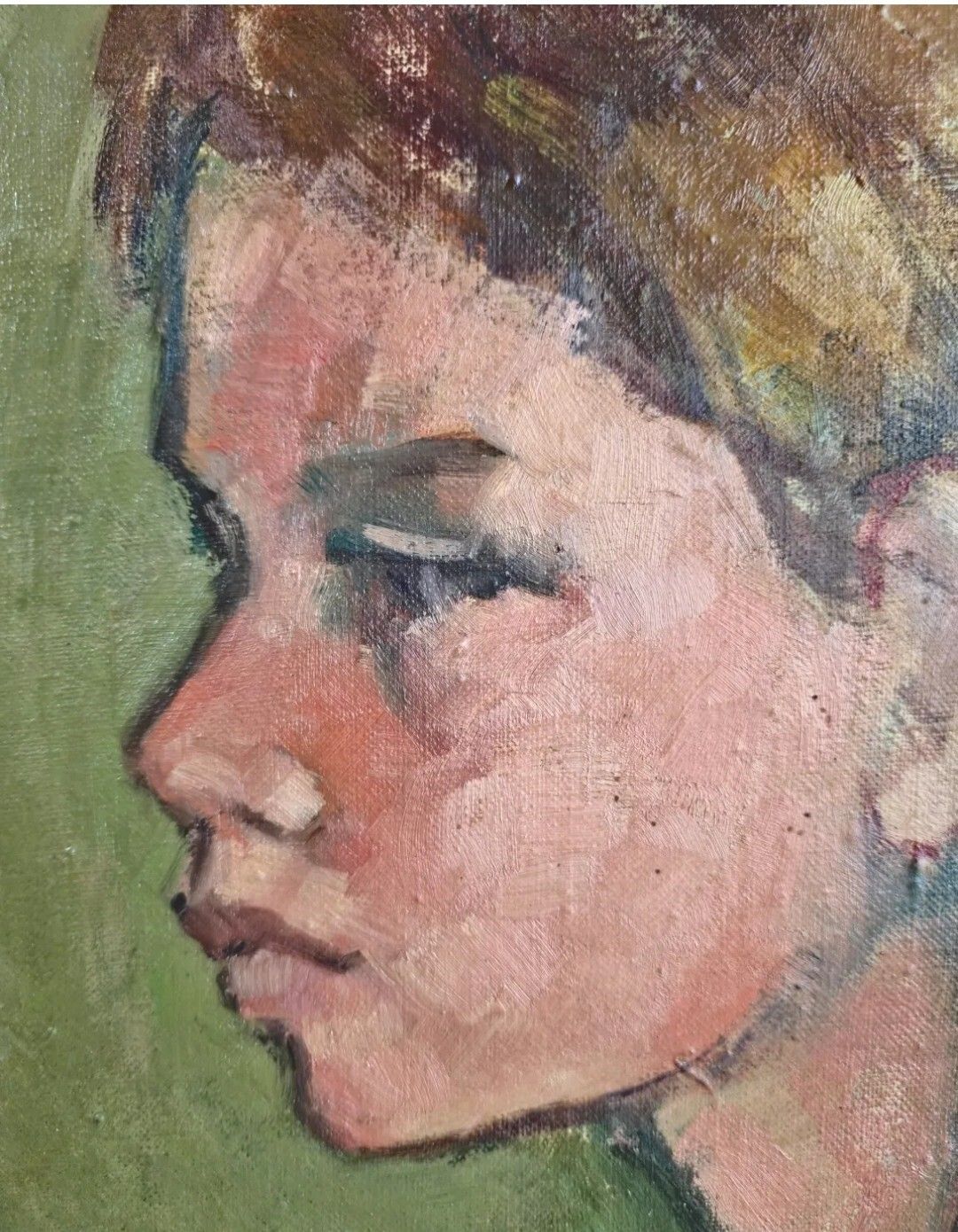 Antique Oil Painting Portrait Woman Impressionist 20th Century photo vintage