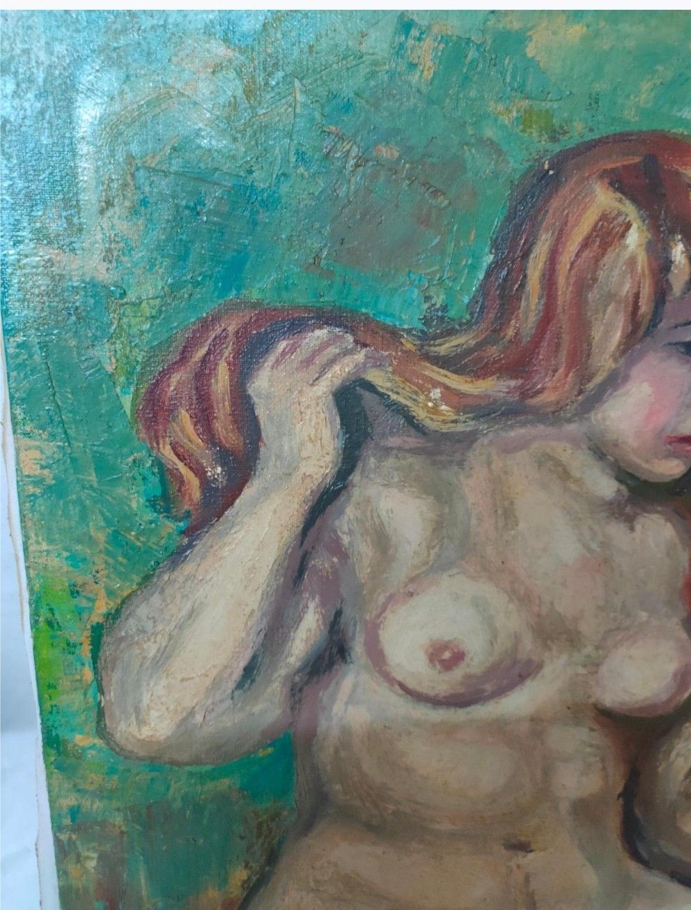 Antique Oil Painting Portrait Nude Woman Impressionist 20th Century photo furniture