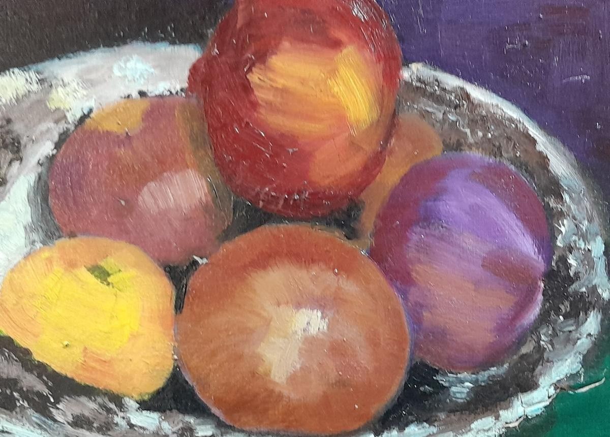 Antique 20th Century Impressionist Oil On Canvas – Still Life Of Fruit photo for sale