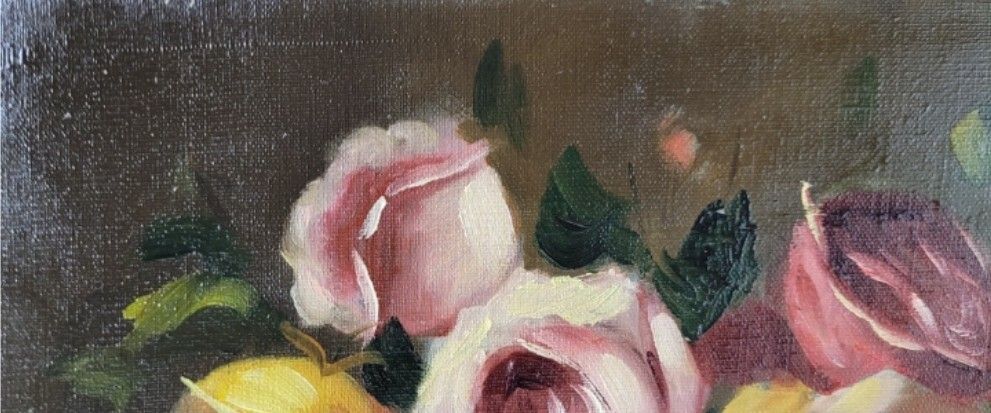 Fine Antique Impressionist Oil On Canvas – Roses Bouquet, 20th Century photo for sale