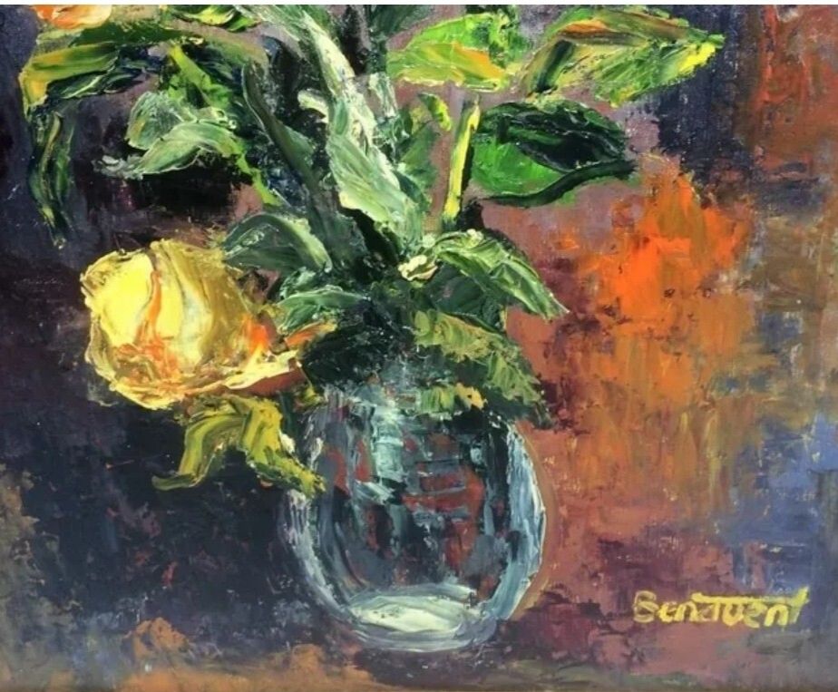 Antique Oil Painting Still Life Bouquet Of Flowers Impressionist 20th Century photo Art