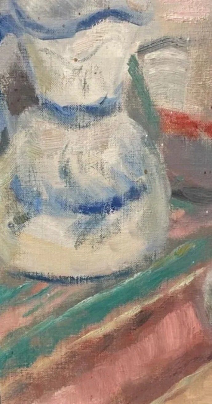 Antique Impressionist Still Life Oil Painting Cups 20th Century photo Art
