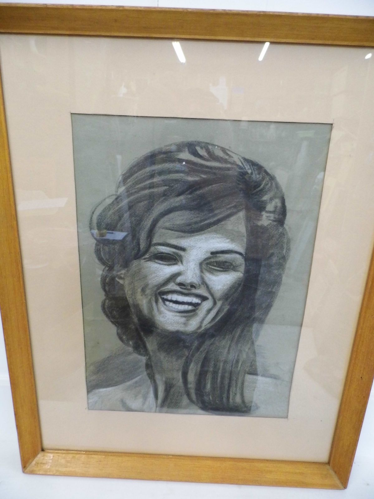 Vintage 1970s Pastel Art Picture Artwork Glazed Framed Picture Woman photo Art