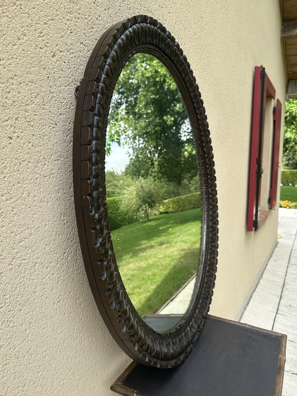 Antique French Large Carved Oval Wooden Mirror photo Home Decor