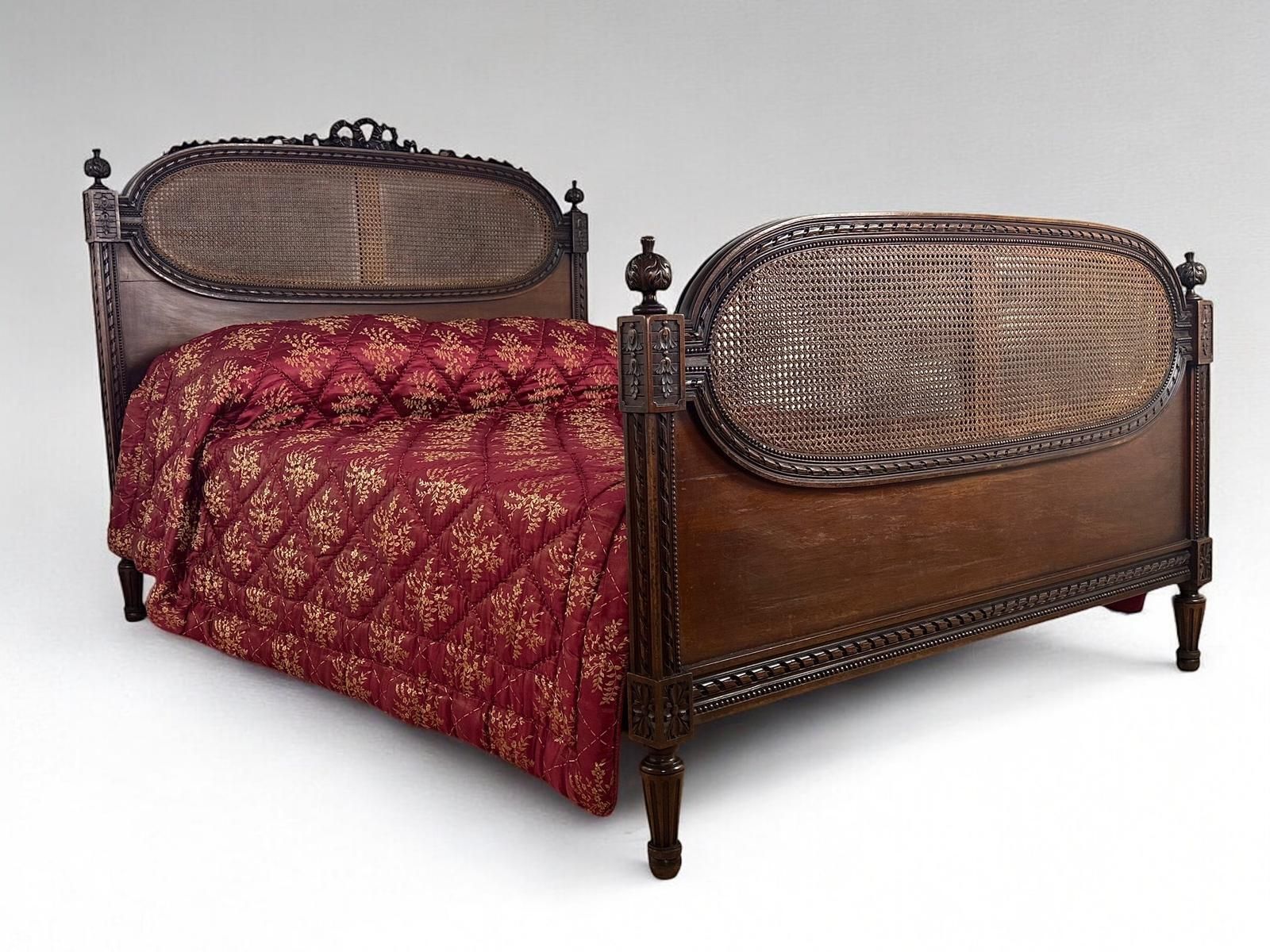 Original Vintage French Cane Double Bed Frame