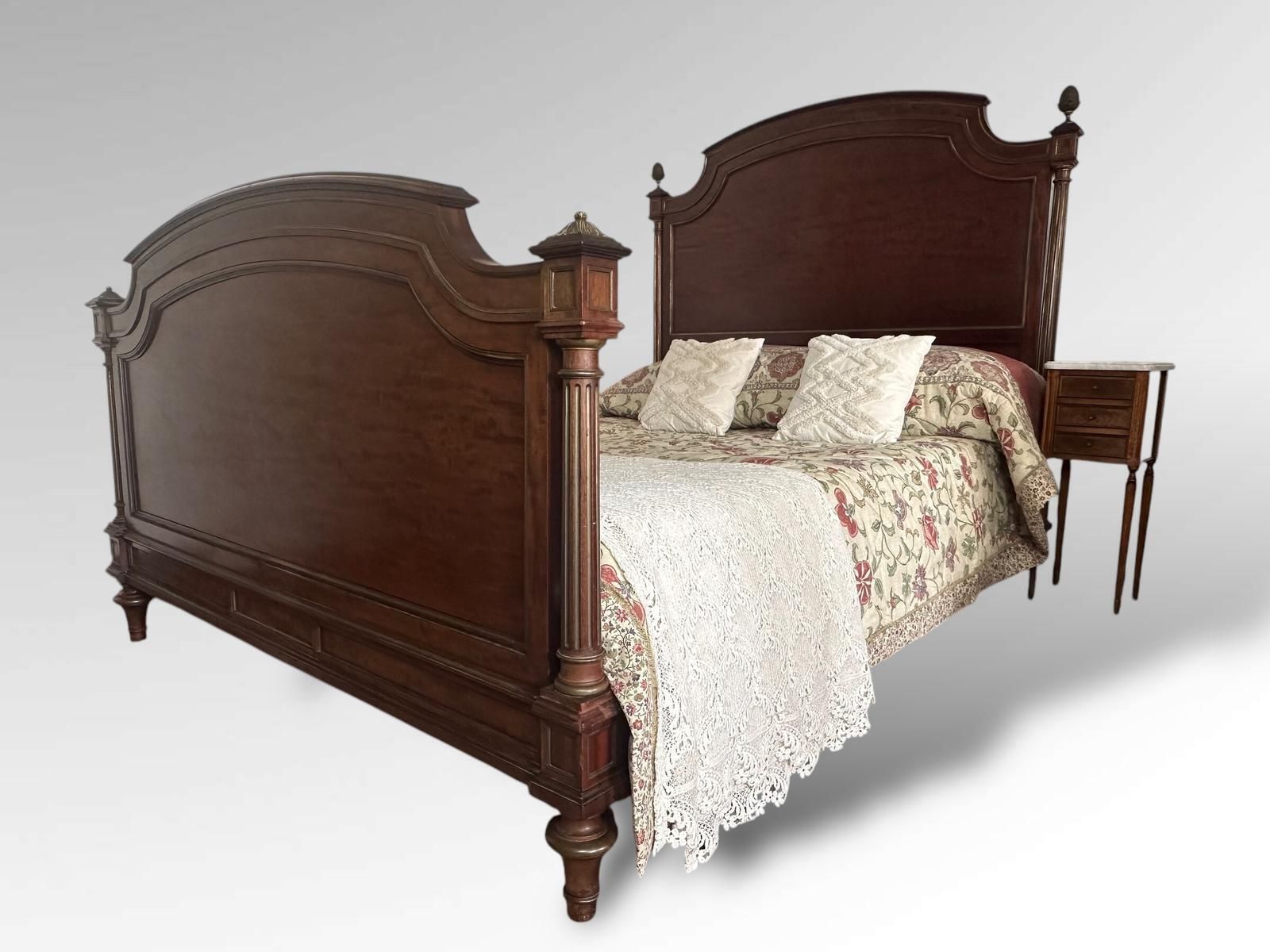 Original French Carved Exotic Wood Xl Double Size Bed Frame photo buy