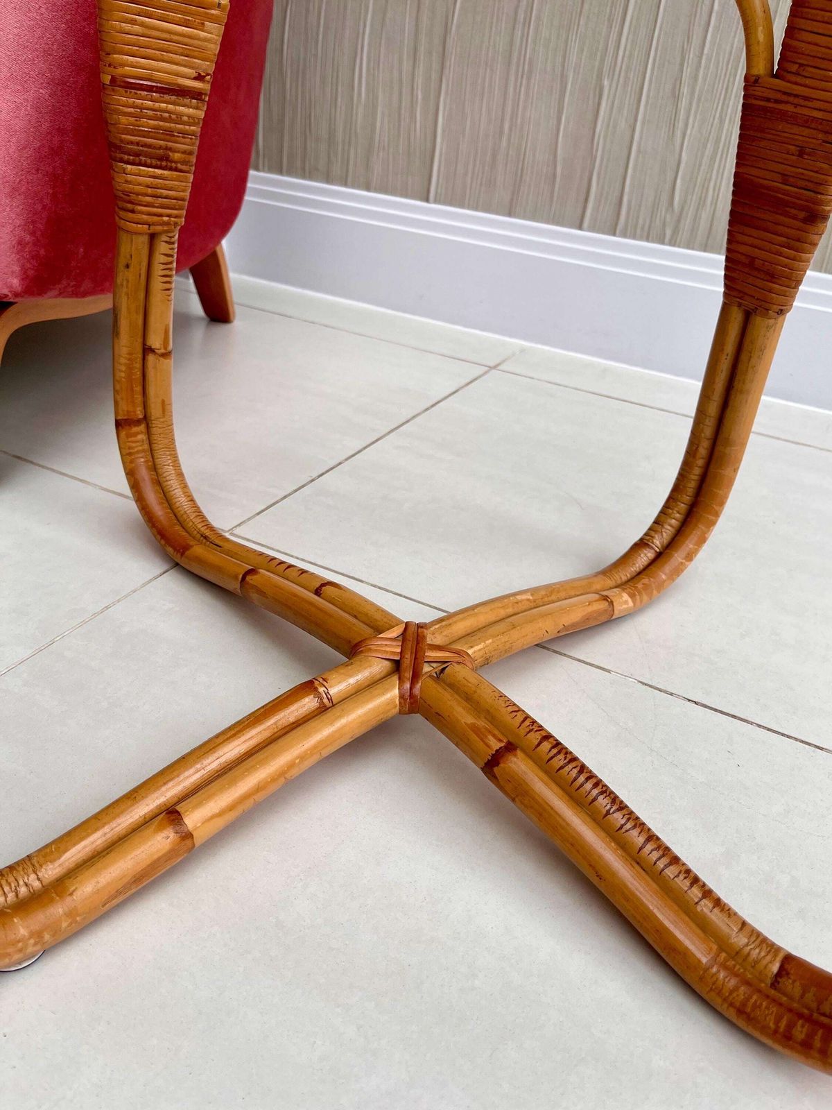 Angraves Bamboo & Textured Glass Coffee Table — 1970s British Cane Design photo Furniture