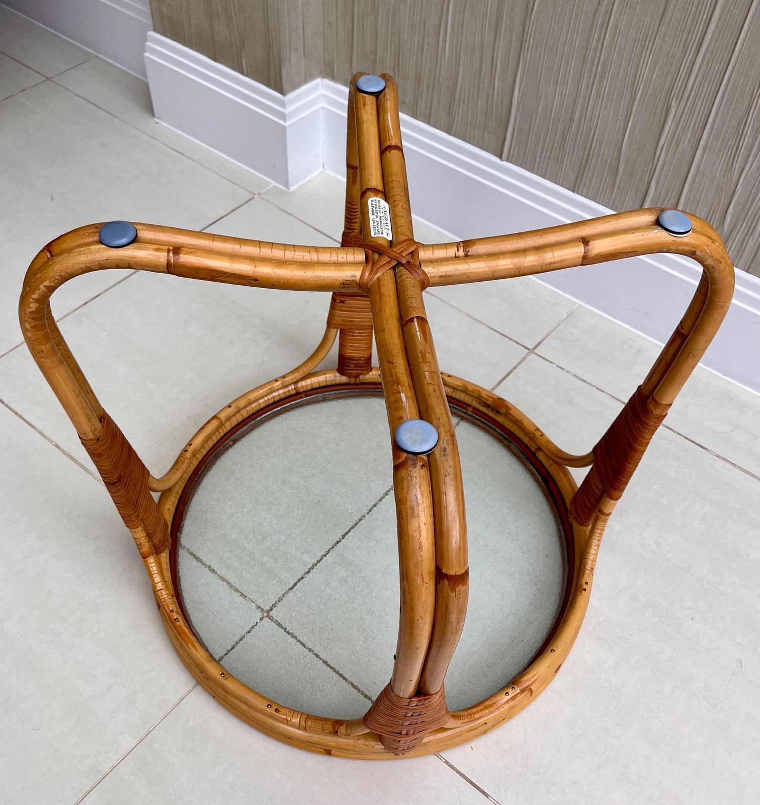 Angraves Bamboo & Textured Glass Coffee Table — 1970s British Cane Design photo buy