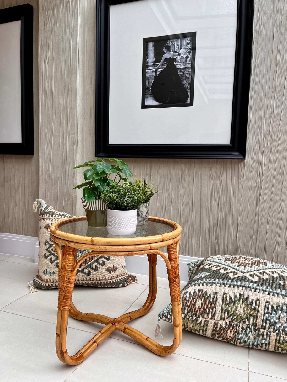 photo furniture Angraves Bamboo & Textured Glass Coffee Table — 1970s British Cane Design