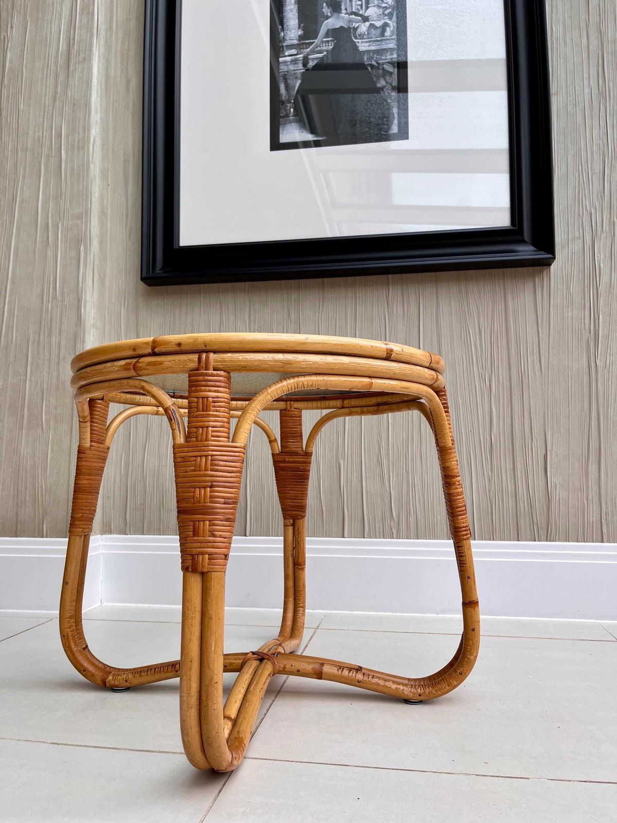 photo buy Angraves Bamboo & Textured Glass Coffee Table — 1970s British Cane Design