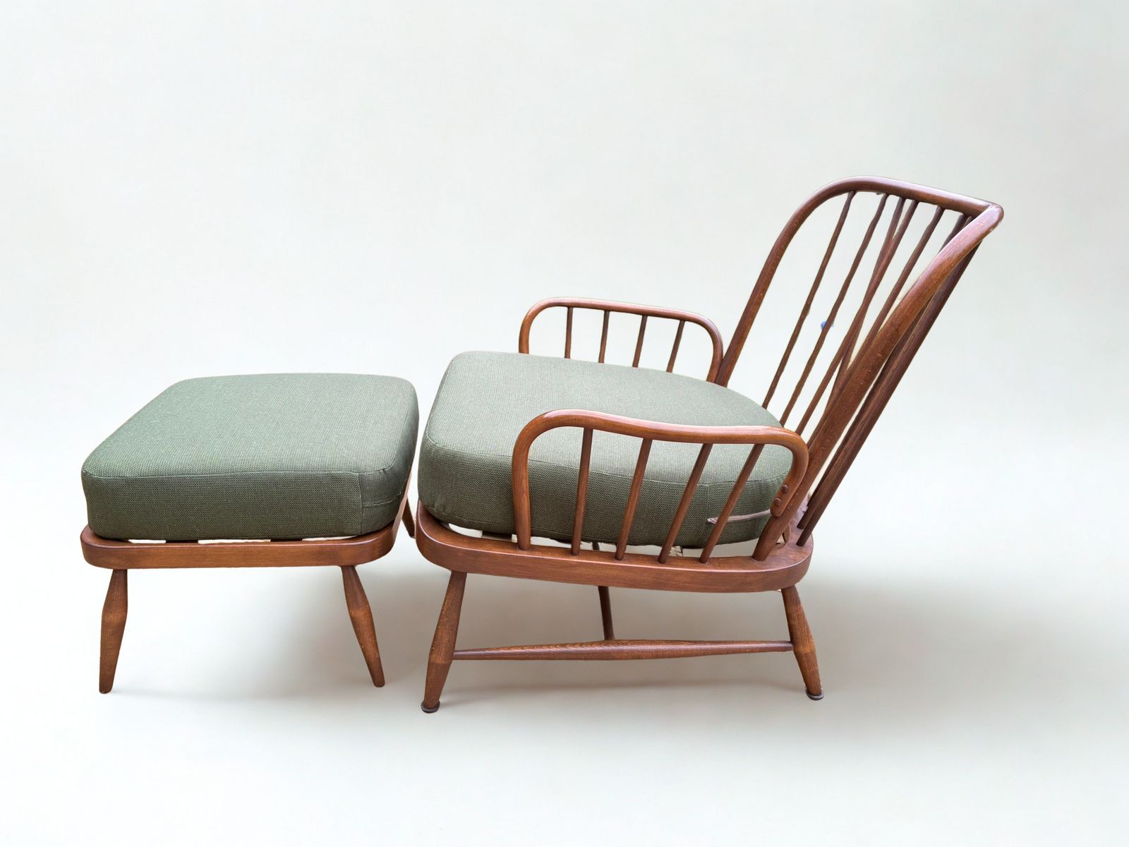 Ercol Jubilee Armchair And Model 205 Footstool With Custom Upholstery photo vinterior