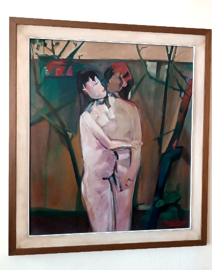 Oil Painting On Canvas Figures 1979 Marcello Mori (Castelfiorentino 1925 2022) photo furniture