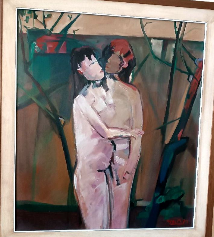 Oil Painting On Canvas Figures 1979 Marcello Mori (Castelfiorentino 1925 2022) photo for sale