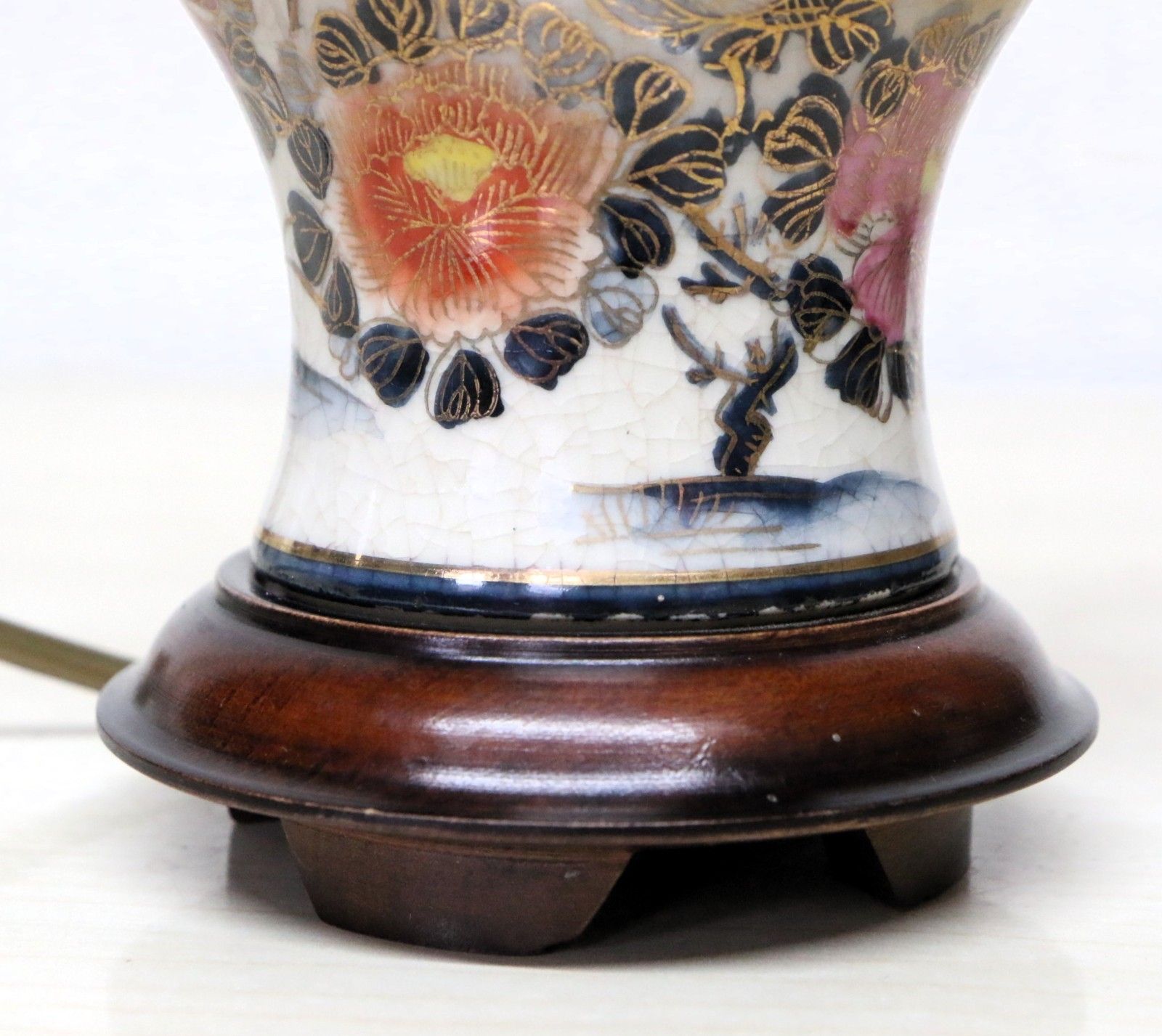 Table Lamp Oriental Rochamp Ceramic Ginger Jar Lamp Rare Small Size Wooden Base photo 70.0