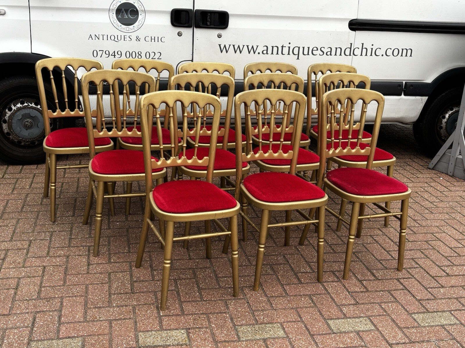 12 Cafe / Events Louis Style Gold Gilt Wooden And Upholstered Dining Chairs photo furniture