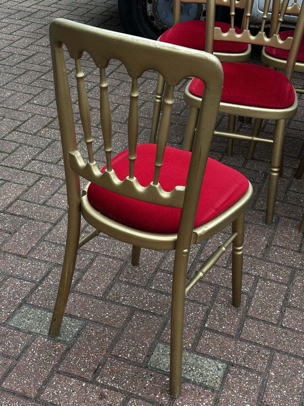 12 Cafe / Events Louis Style Gold Gilt Wooden And Upholstered Dining Chairs photo vintage