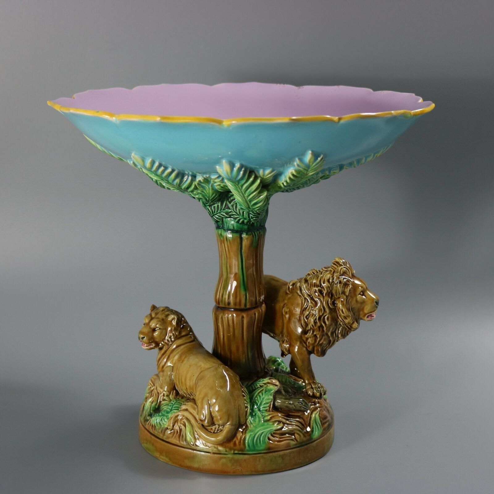 George Jones Majolica Africa Lions Compote photo vintage