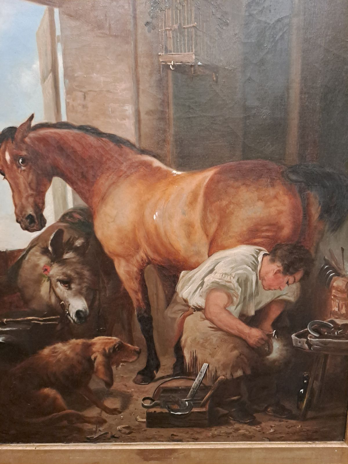 Oil Painting Of A Horse Being Shoed photo for sale