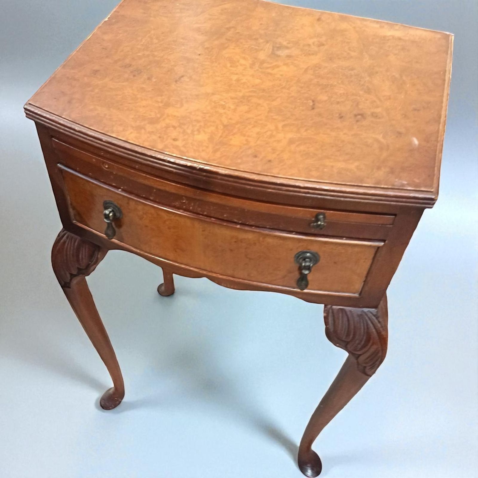 Pair Of Antique Burr Walnut Bedside Tables 1930s Queen Anne photo Furniture
