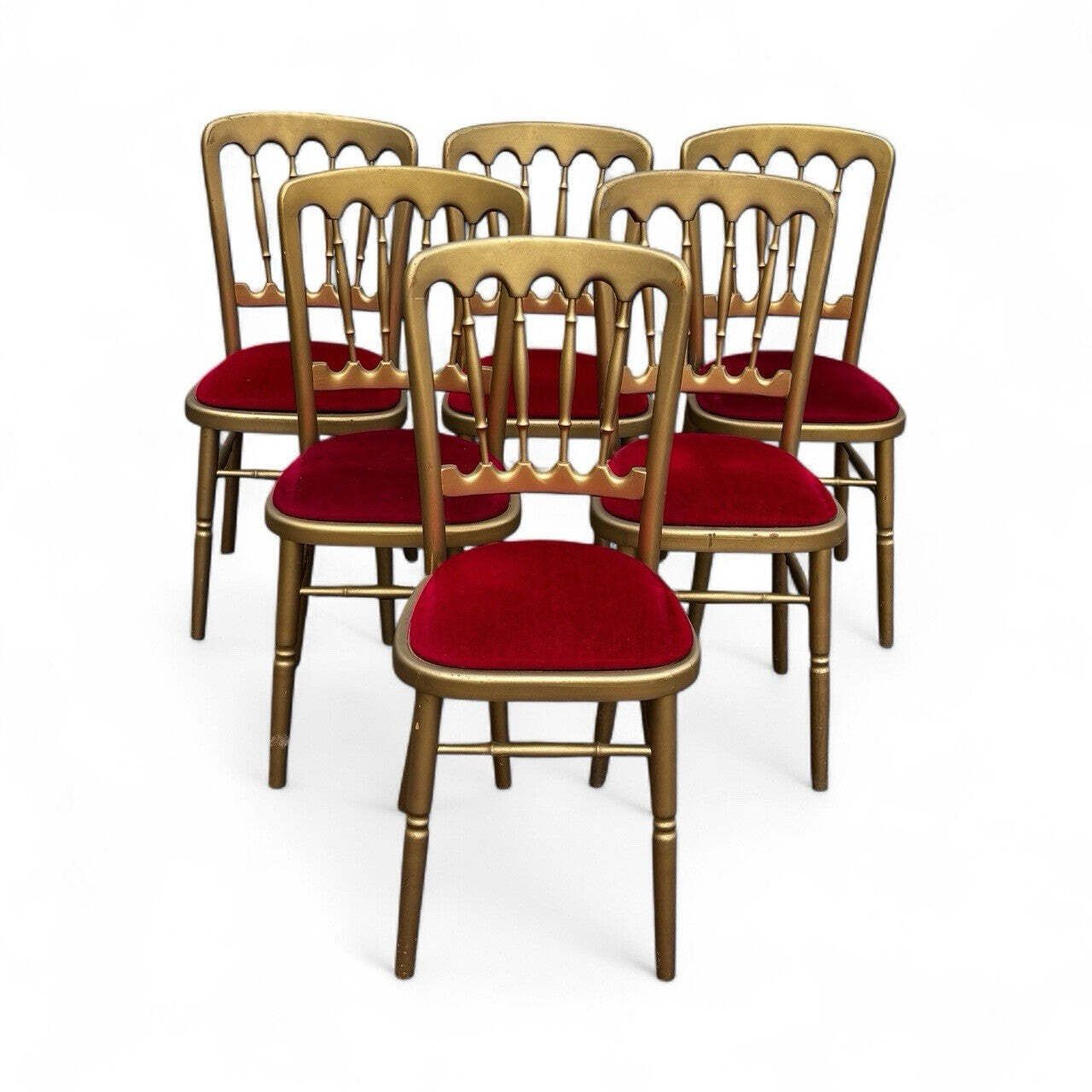 6 Cafe / Events Louis Style Gold Gilt Wooden And Upholstered Dining Chairs