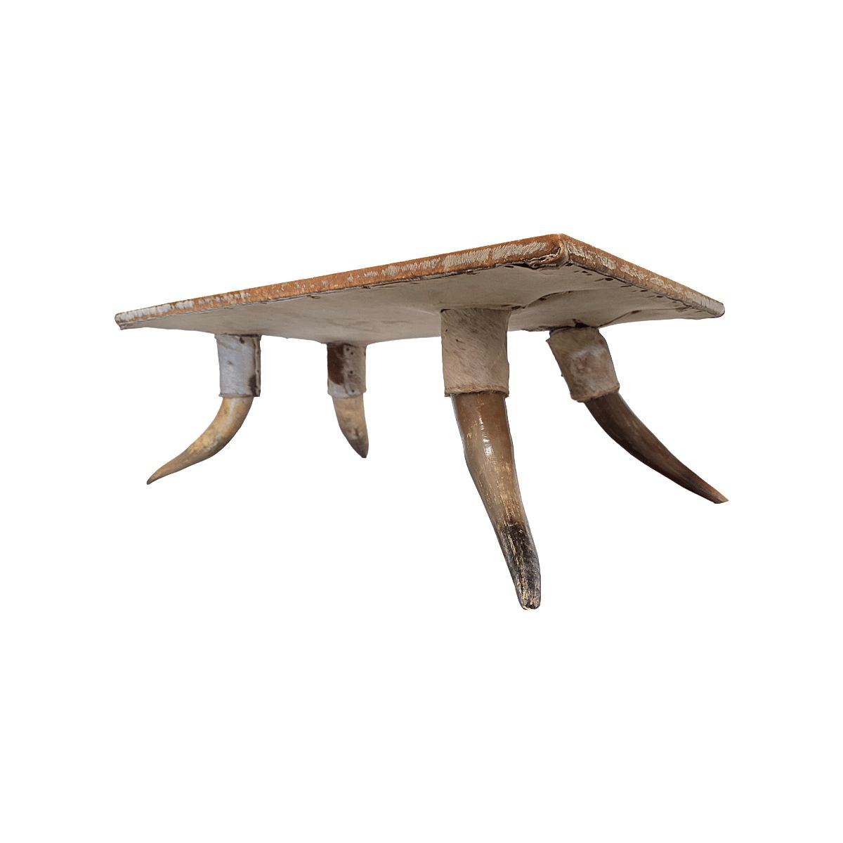 Antique French Coffee Table Made Of Cowhide And Horns, Late 1800s photo Furniture