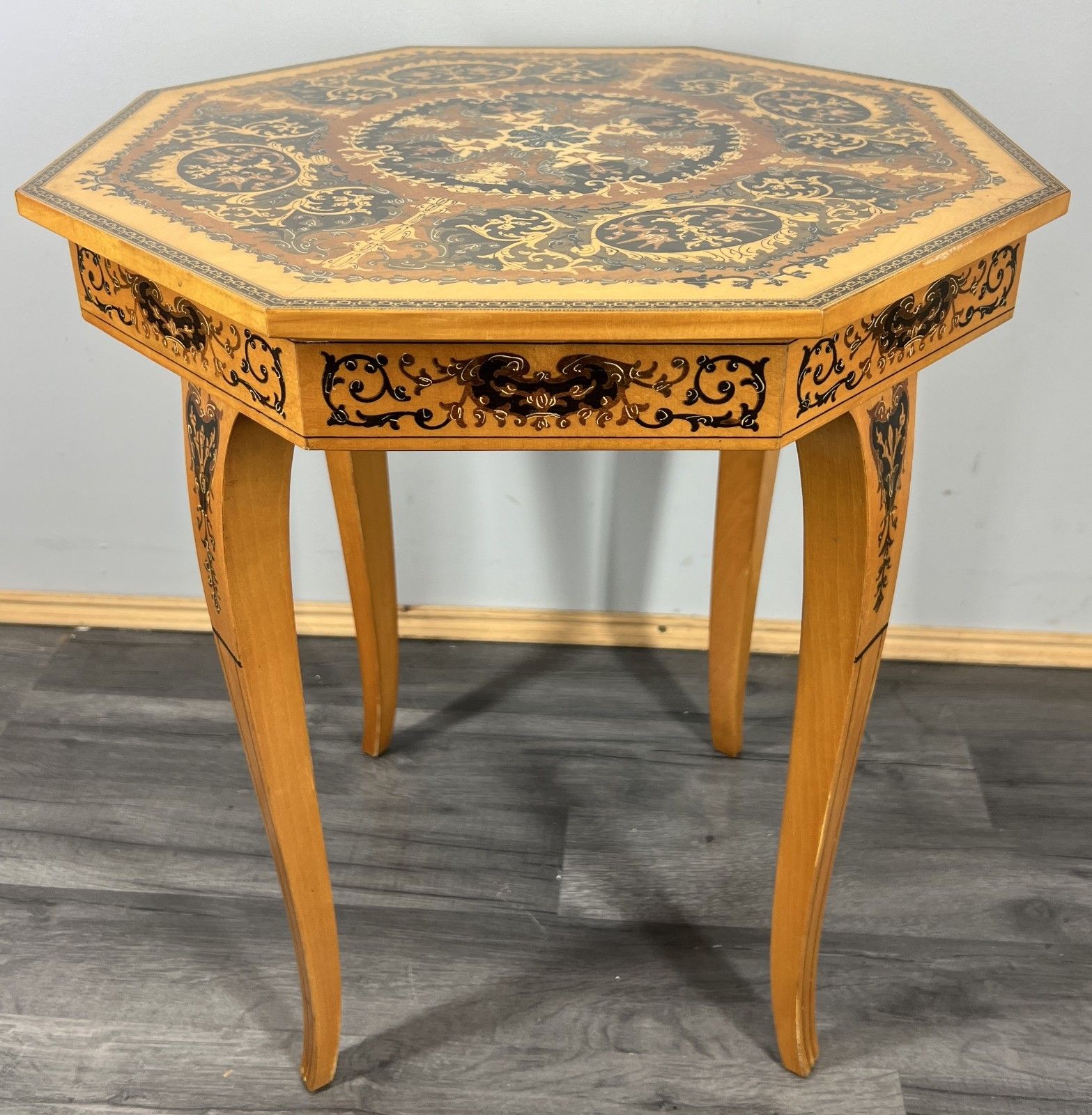 Vintage French Marquetry Octagonal Jewellery Table With Music Box Lot 4258 photo furniture