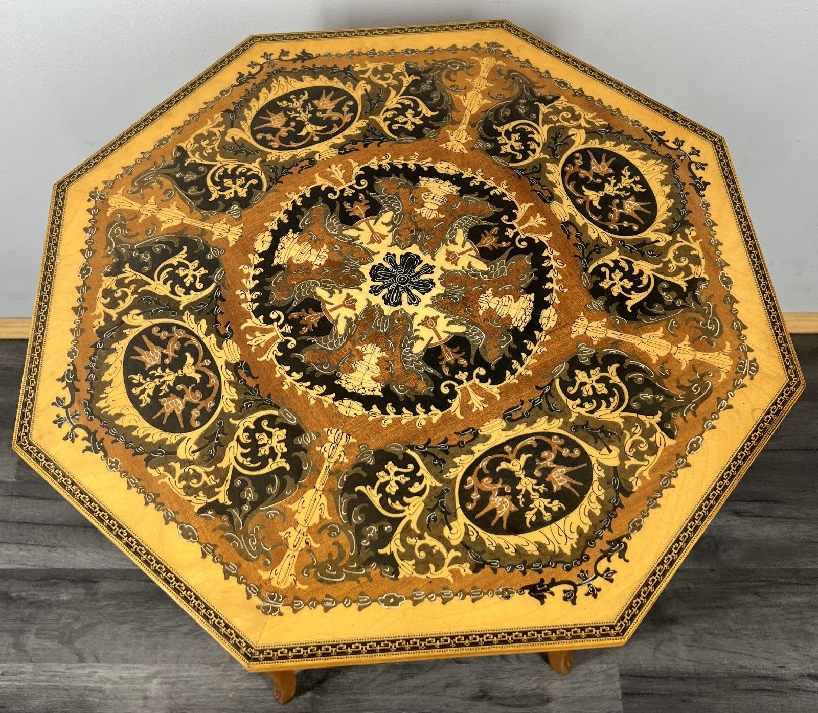 Vintage French Marquetry Octagonal Jewellery Table With Music Box Lot 4258 photo for sale