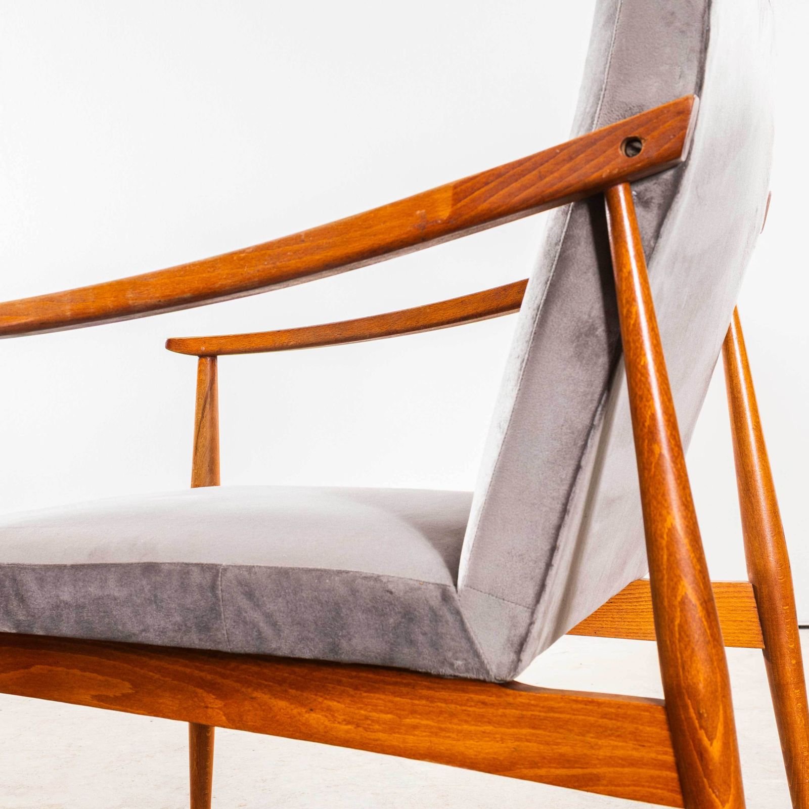 1950’s Mid Century Upholstered Light Grey Armchairs With Straight Arms And Top Caps photo 795.0