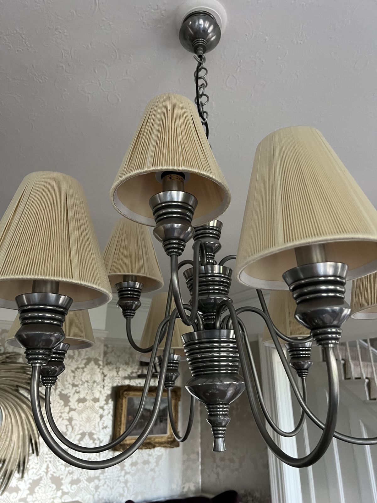 David Hunt Doreen 9 Light Pewter Chandelier With Sea Mist Gold String Shades photo furniture