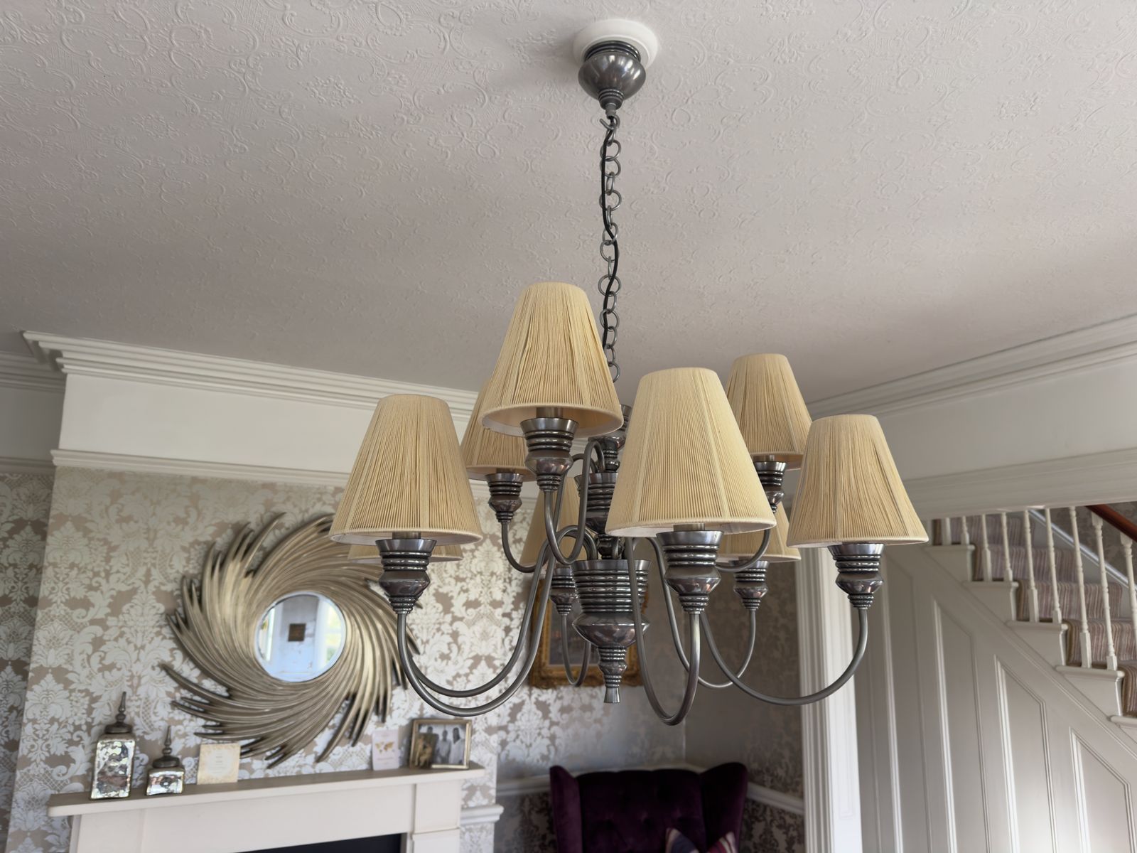David Hunt Doreen 9 Light Pewter Chandelier With Sea Mist Gold String Shades photo vintage