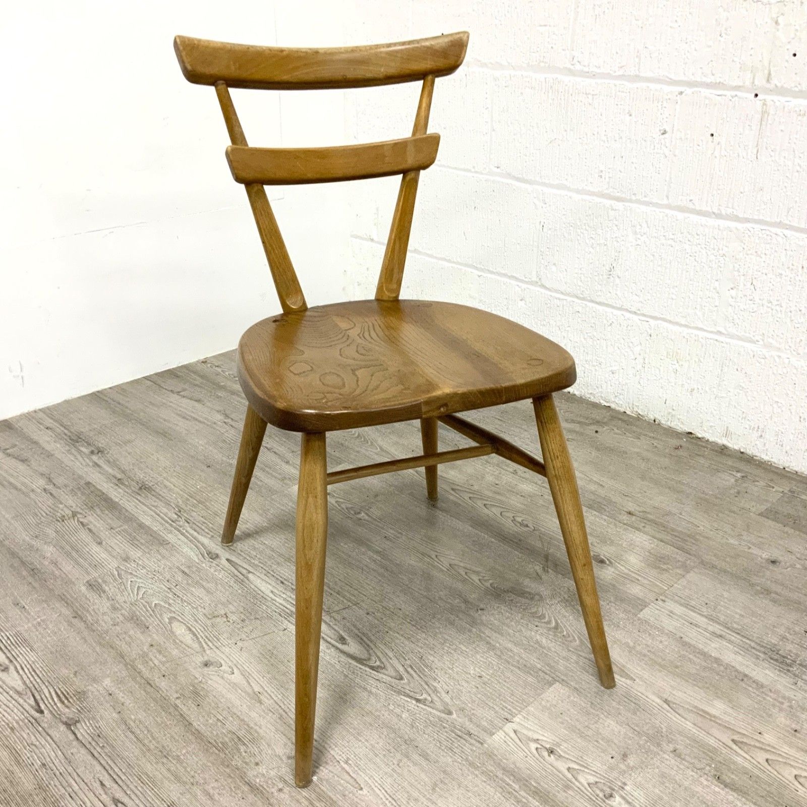 A Pair Of Ercol Model 461 “Green Dot” Adult Size Stacking Chairs 1960 photo vintage