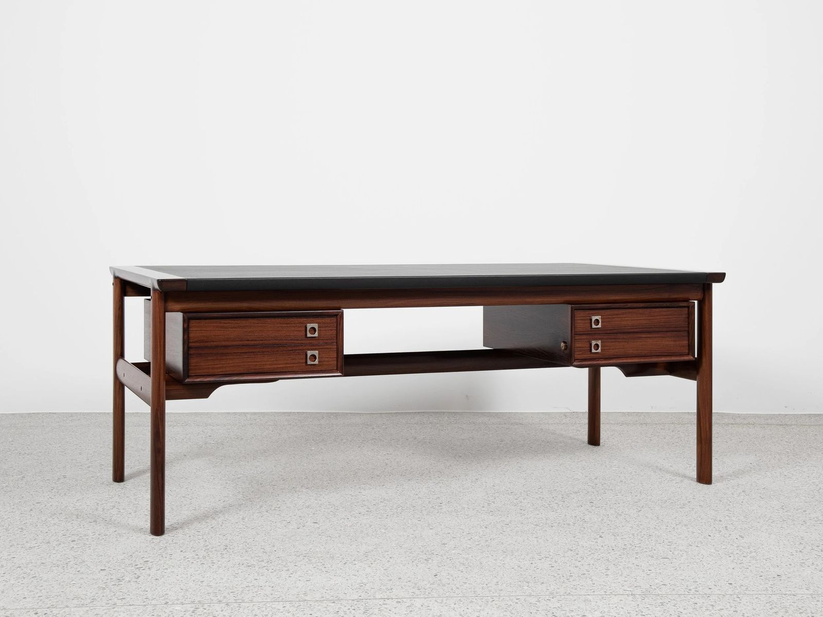 Midcentury Danish Xl Desk In Rosewood And New Black Leather By Arne Vodder For Sibast 1960s
