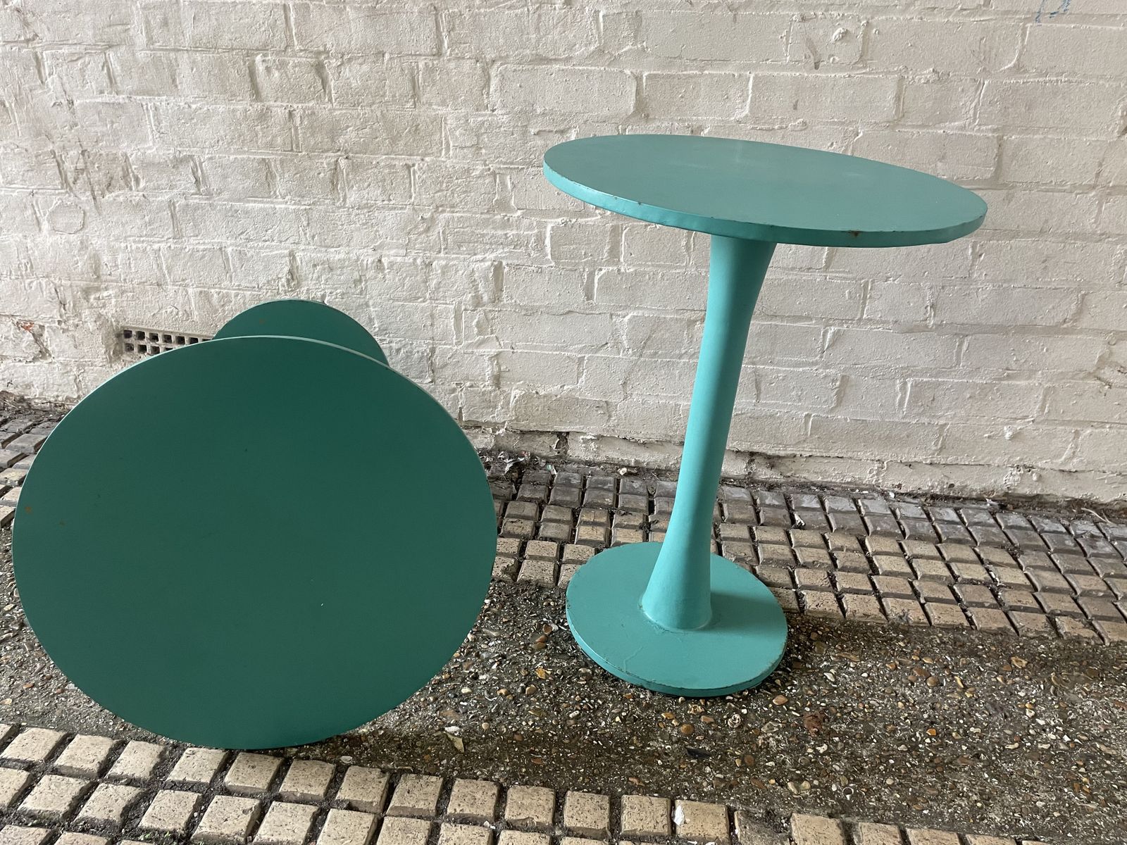 Pair Of Metal Teal Coloured Bistro / Side Tables photo Furniture