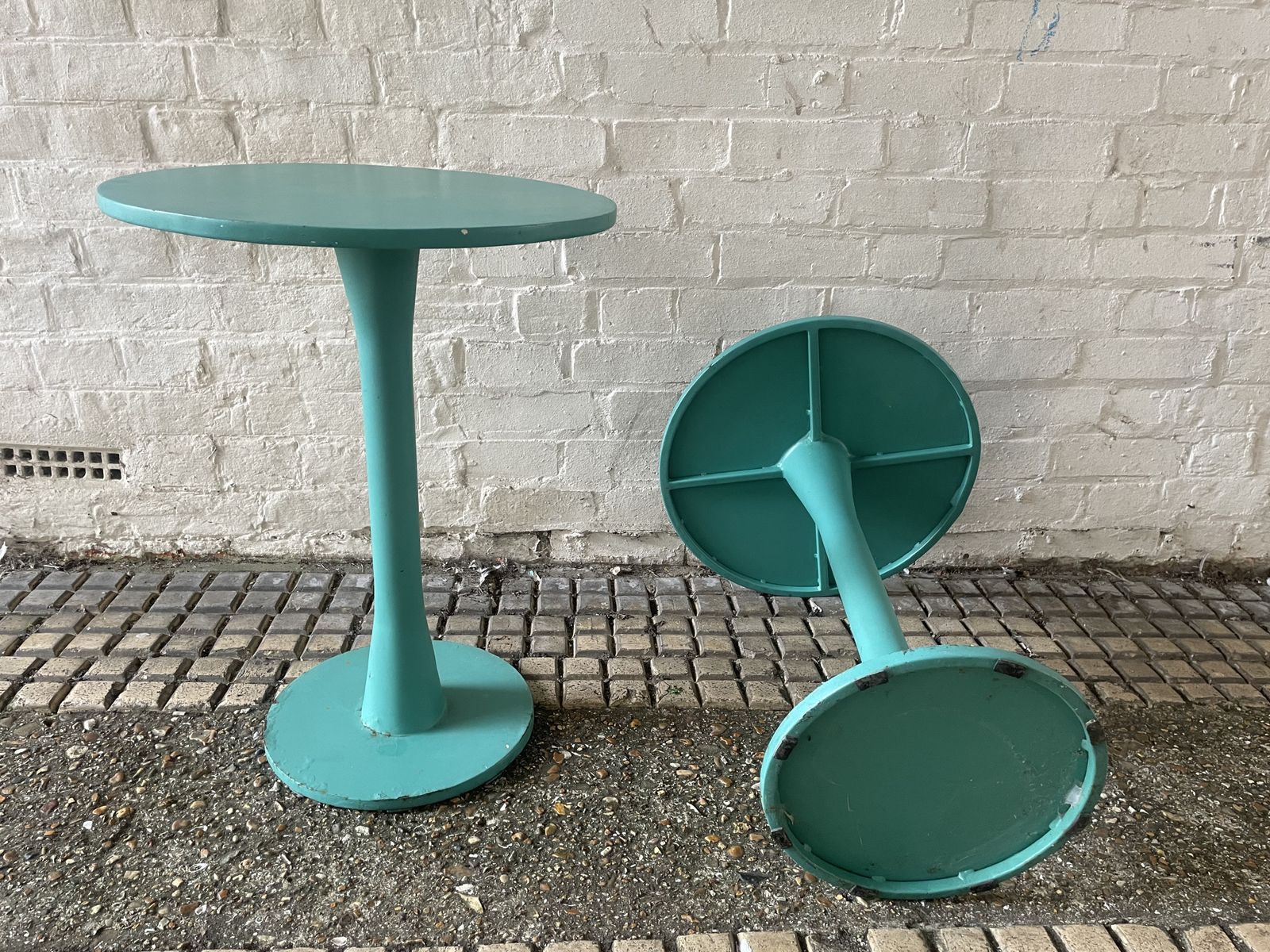 Pair Of Metal Teal Coloured Bistro / Side Tables photo buy